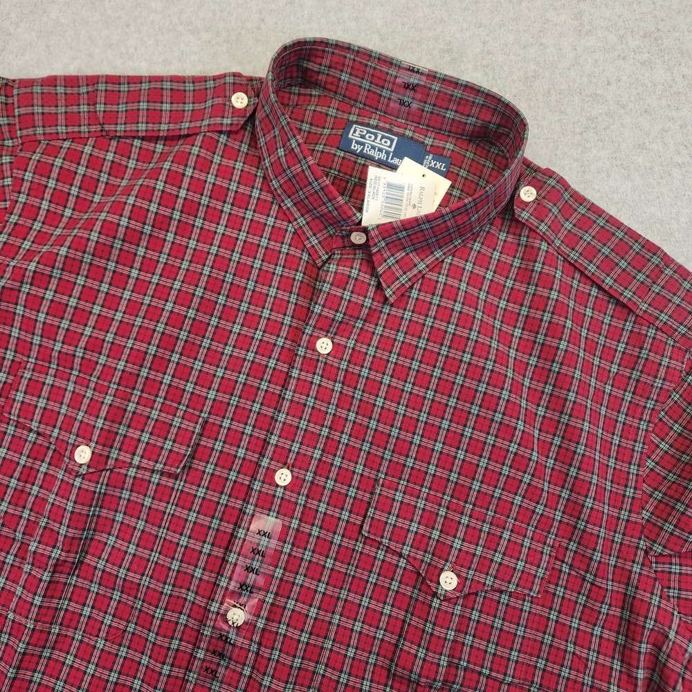 NEW Polo Ralph Lauren Mens XXL Plaid Long Sleeve Button Shirt Epaulets Red Black